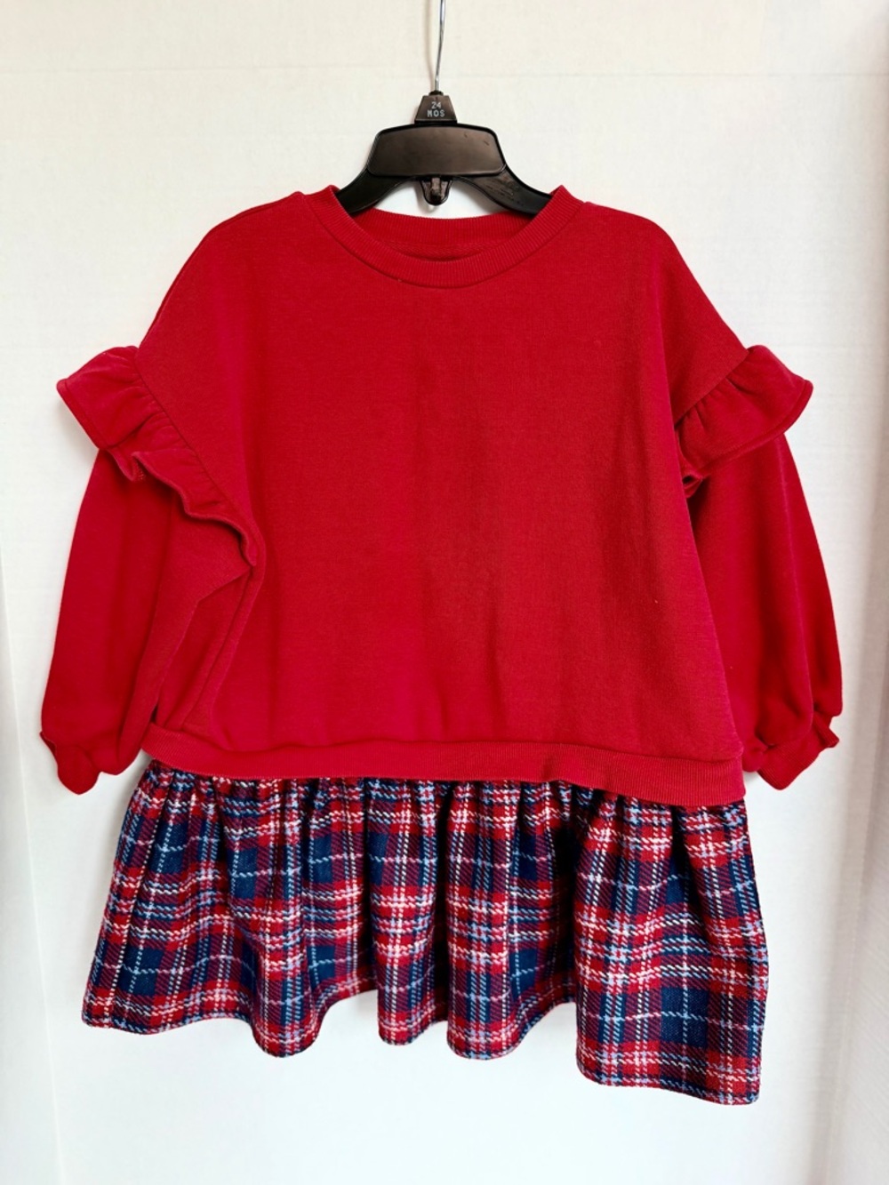 next Red Sweatshirt with Plaid Ruffle Hem Like New size 5T